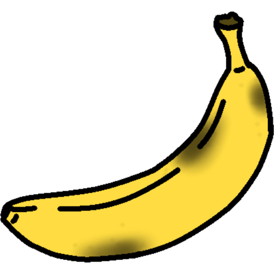 a banana with three visible bruises.